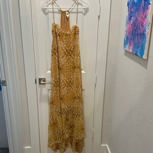 Anthropologie Flawless Elegant Yellow Patterned Maxi Dress